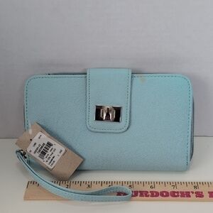 Light Blue Leather Wristlet Wallet